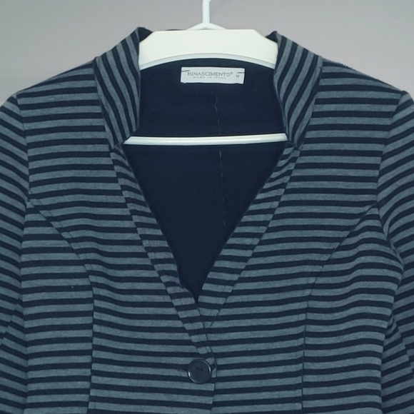 RINASCIMENTO Black and gray stripe one button blazer jacket - Picture 3 of 13